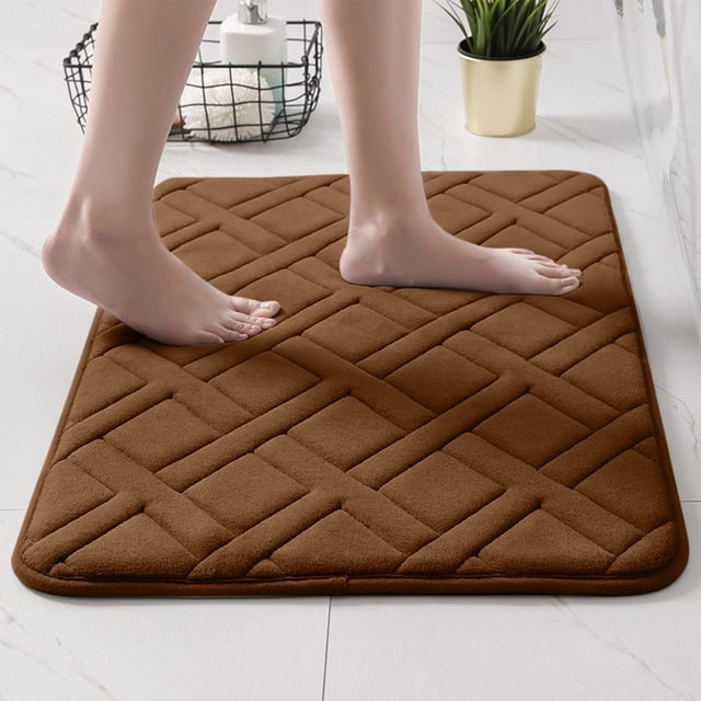 Xihbxyly anti-fatigue kitchen mat in coffee colour, crafted from soft golden turtle velvet with a quilted geometric design. Measuring 40x60cm, this non-slip mat is ideal for kitchens, bathrooms, or other areas requiring comfort and stability. It is machine washable, super absorbent, and quickly absorbs water, making it suitable as a bathroom rug or standing mat.