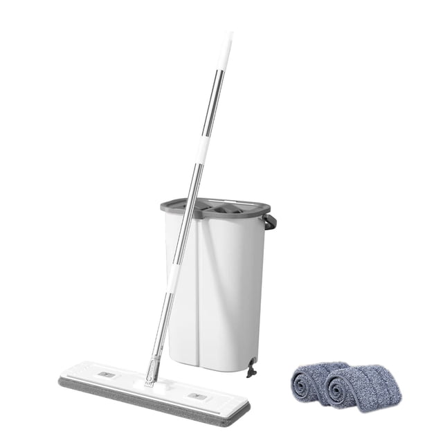 Mop And Bucket With Wringer Set Wet & Dry Use Flat Mop And Bucket System With 2 Washable Microfiber Pads Flat Mop With Stainless Steel Handle Mop Bucket Set For Hardwood Tile V Mop Spray Reusable