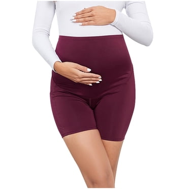 Birdeem Womens Solid Color High Waisted Belly Lifting Pocket Maternity Shorts