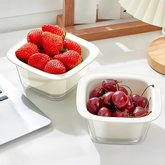 Kitchen Strainer and Colander Bowl Set - Food-Grade Material Double-Layer Stackable Design Fruit Vegetable Washing Basket, White, JKODE