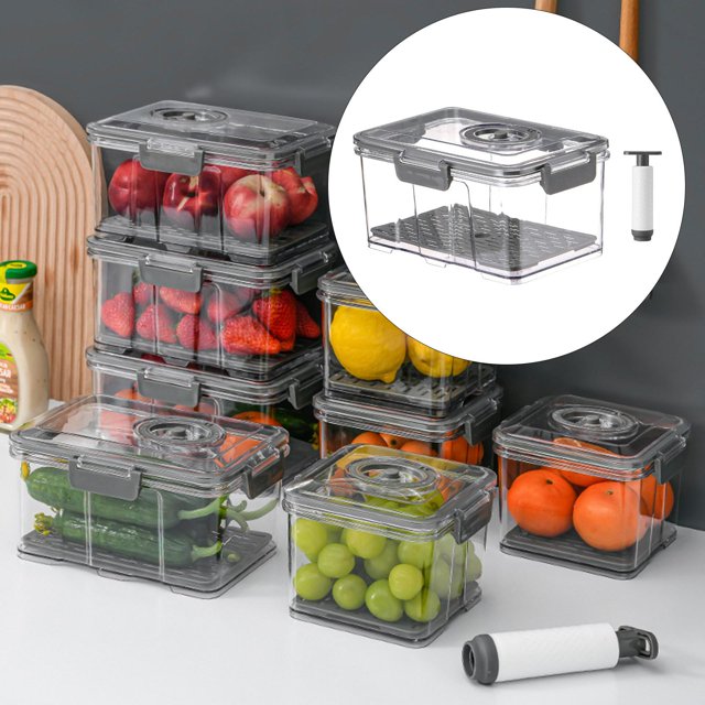 Vacuum Container Organizer for Vacuum Sealer W/ Lid Pantry Rectangle Grey 2.5L