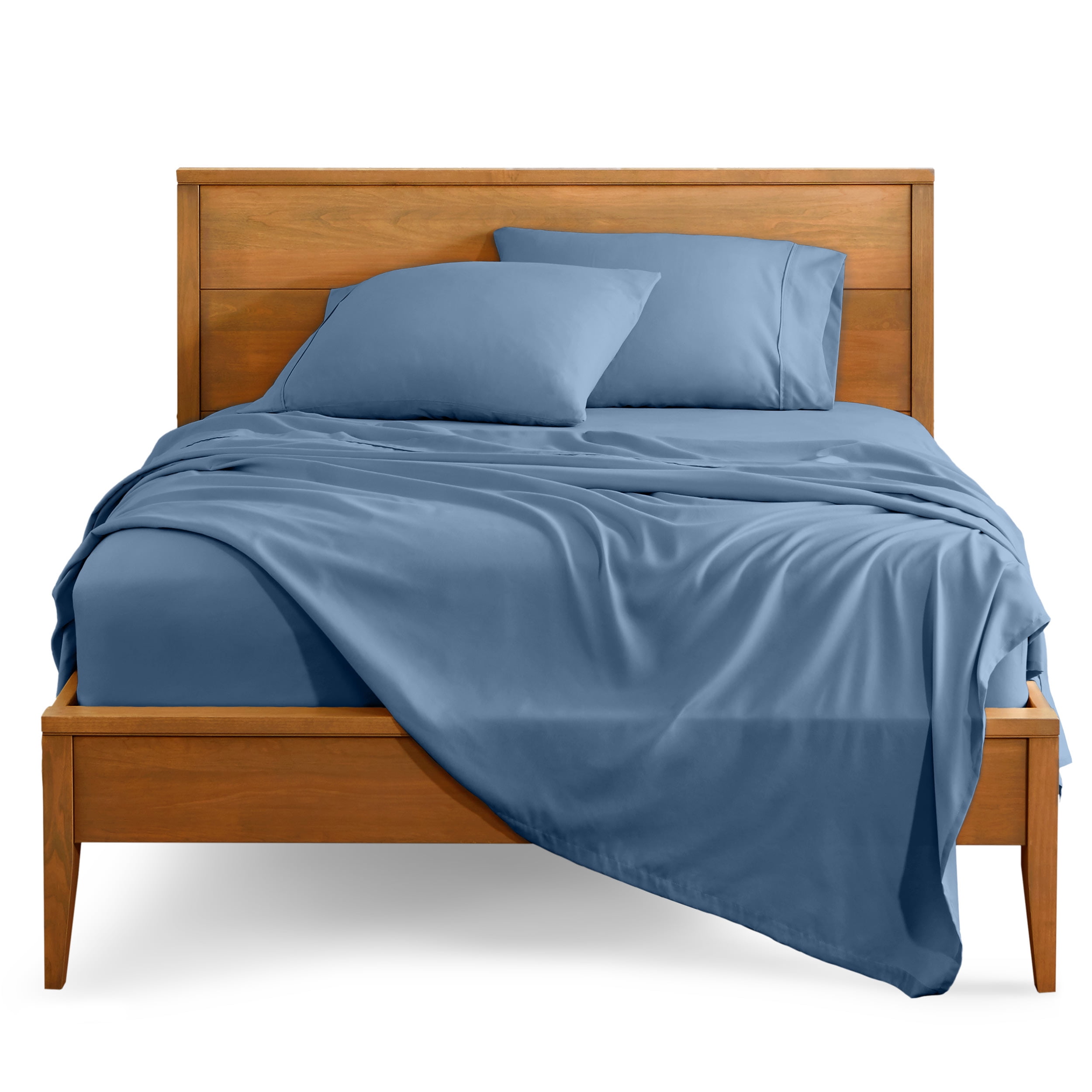 Bare Home Premium 1800 Collection Ensemble de Draps 4 Pcs, Double-TG, Bleu Couronne