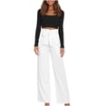 thumbnail image 1 of RKSTN Women's Pants Long Lounge Pants with Pockets High Waisted Solid Color Wide Leg Business Work Trousers Pant, 1 of 7