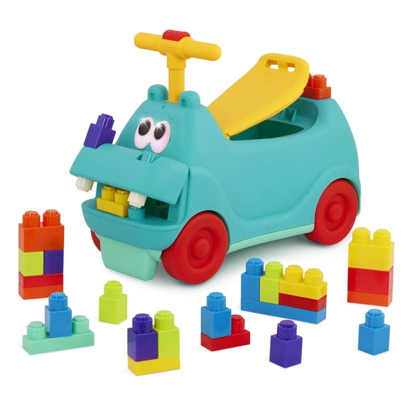 Hippopotame porteur bleu Battat avec 26 blocs de construction et rangement intégré, jouet à enfourcher pour tout-petits de 12 mois et plus