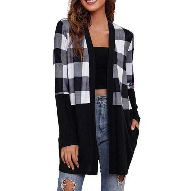 Cardigan à Manches Longues pour Femmes, Cardigan d'Automne à devant Ouvert avec Poches, Duster Décontracté, Chandail Cardigan Léger
