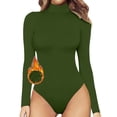 thumbnail image 2 of Women Fashion Mock Turtle Neck Long Sleeve Solid Plush Tops Bodysuit Jumpsuit, 2 of 5