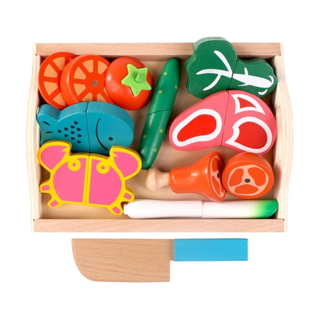 Milaget Wooden Food Toy Kitchen Montessori Party Cooking 10pc vegetable meat