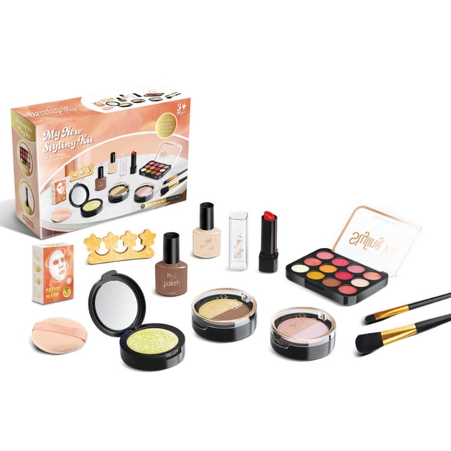 Makeup Toy Set For Girls With Simulation Cosmetics Accessories 7.09X4.72X2.36In Black Plastic Pretend Beauty Role Play Washable Tools Creativity Training Black