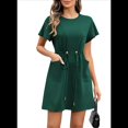 thumbnail image 2 of Robes Femmes Printemps Été 2025 Décontractées Col Rond à Volants Manches Courtes Fluides Ligne A Mini Robe avec Poches Noir et Vert TG, 2 of 8