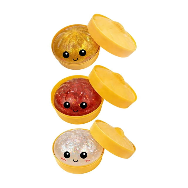 Cute Dumpling Shaped Slime Toy Set with Smiling Face Design in Round Containers for Sensory Play and Stress Relief