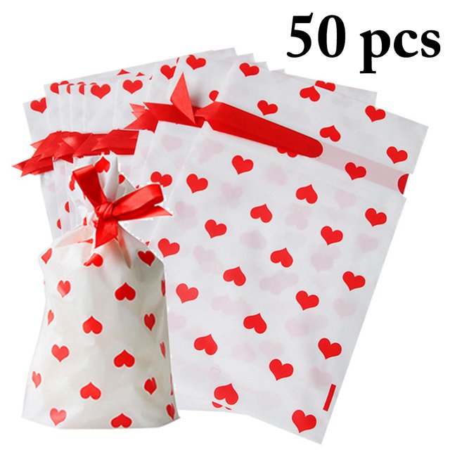 Coofit 50PCS Cello Bag Drawstring Cookie Bag Cellophane Treat Bag for Candy Bread