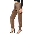 thumbnail image 4 of Unique Bargains Women's Drawstring Elastic High Rise Silky Satin Cargo Solid Pants, Tan, XL, 4 of 6