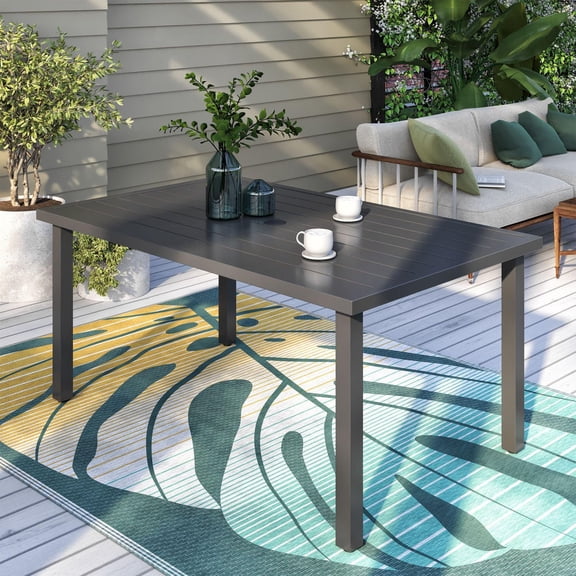 Mainstays Steel Slat Top Outdoor Rectangular Dining Table, Brown