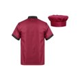 thumbnail image 2 of dPois Men Personalized Chef Coat With Hat Unisex Chef Jacket Kitchen Work Uniform Hotel Restaurant Workwear Burgundy03 L, 2 of 7