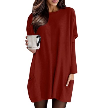 TJAZFJPA Robe d'Été Grande Taille pour Femmes Manches Longues Col Rond Longueur Genou Robe Slim Aguichant Décontractée Robe de Vacances Tournée Robes d'Hiver Tendance 2025 Robe de Soleil pour Femmes