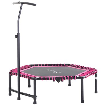 Soozier Trampoline Hexagonal de 48 Pouces pour Adulte, Rebondisseur D\'entraînement Physique, Saut à Élastique, Entraîneur Cardio, Sautoir d'Extérieur, Barre Ajustable, Rose