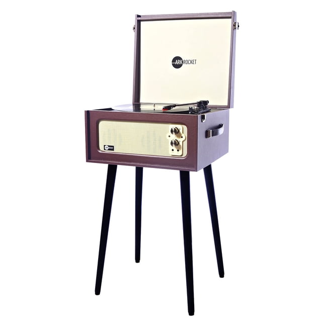 Arkrocket Tourne-Disque Rétro Bluetooth à 3 Vitesses avec Haut-Parleurs Intégrés et Pieds Amovibles (Brun)