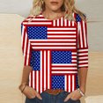 thumbnail image 2 of CEHVOM T-shirt Imprimé Mode Femme Jour de l'Indépendance Manches 3/4 Blouse Col Rond Tops Décontractés Liquidation, 2 of 5