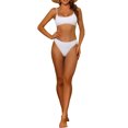 thumbnail image 2 of Women's 2 Piece Ribbed Bikini Sets, Adjustable Spaghetti Straps Sports Swimwear Bathing Suits White S, 2 of 5