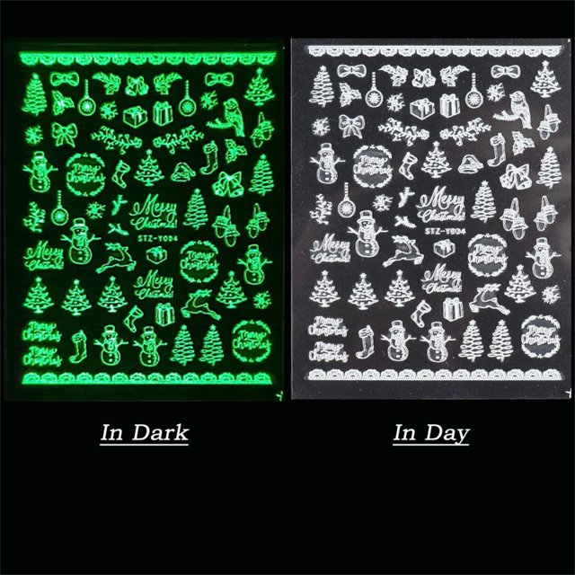 TopLLC Nail Stickers 3D Christmas Luminous Snowflake Nail Foil Transfer Stickers White Snow Sticker For DIY Nail Design nail Stickers