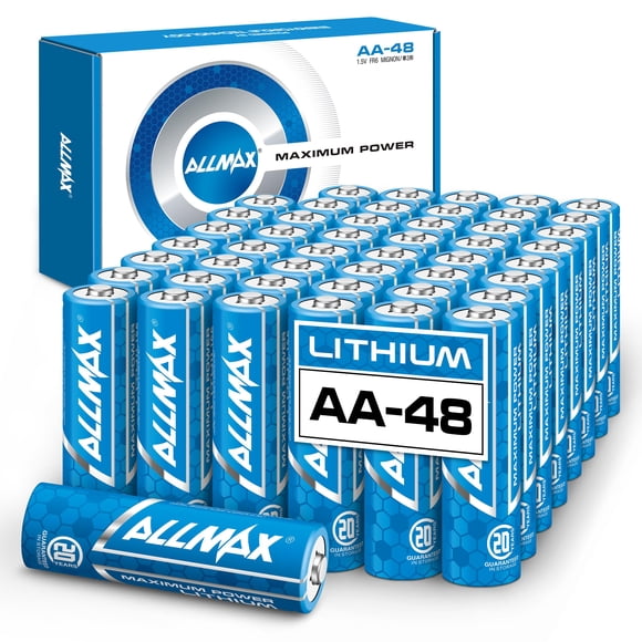 Allmax Piles au Lithium AA Puissance Maximale (48 Unités) – les Plus Durables, Étanches, Durée de Conservation de 20 Ans, Performance Ultime, Parfaites pour Blink