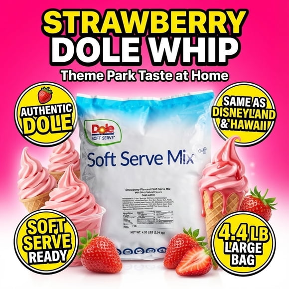 Strawberry Dole Whip Soft Serve Ice Cream Mix (Large 4.4 Pound Bag) - Authentic Dole whip Same As Found in Disneyland and Hawaii by Dole