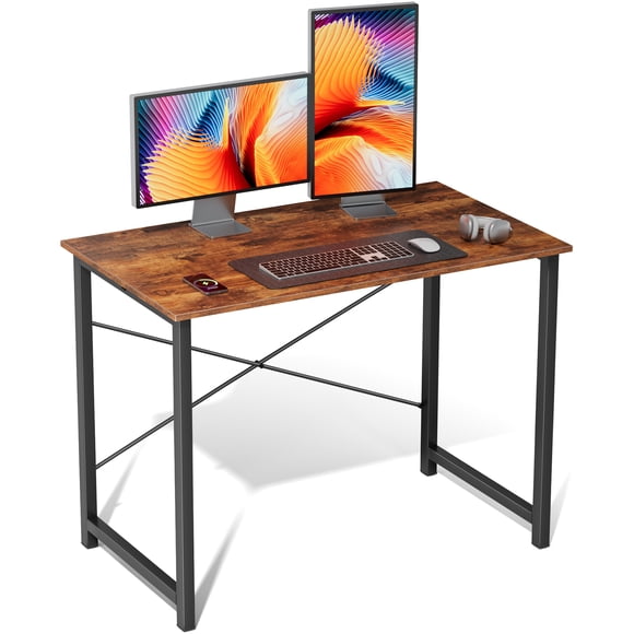 edx 40 inch Small Computer Writing Desk, Sturdy Workstation Game Table for Adult, Rustic Brown