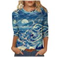 thumbnail image 2 of QIPOPIQ Hauts pour Femmes Manches 3/4 Décontractés Coupe Ample T-Shirts à Col Rond Mignons Unis Tuniques à Manches Trois Quarts Liquidation, 2 of 5