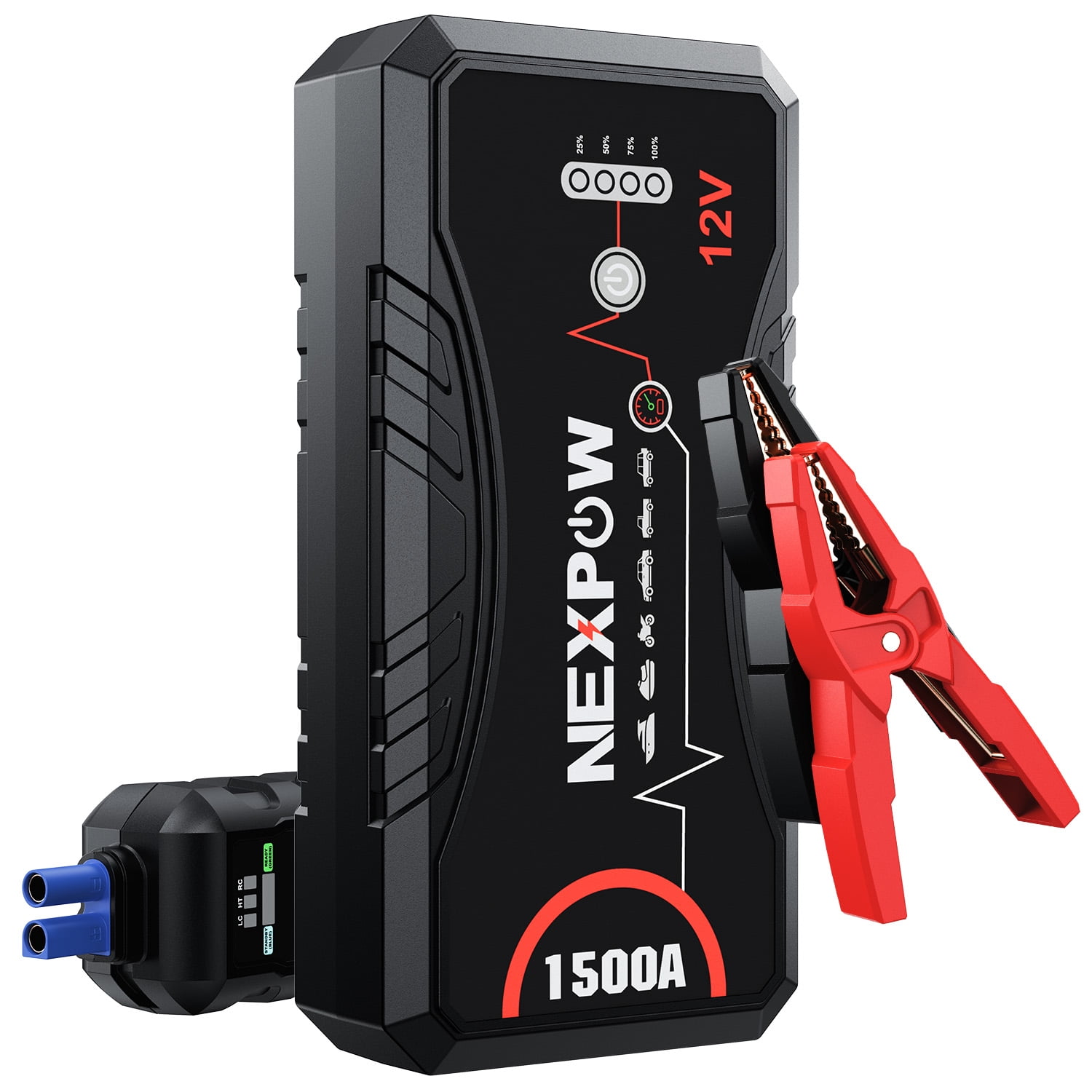 NEXPOW Car Battery Jump Starter, 2500A Peak 12V Battery Jump Box with Smart Clamp(Up to 7.0L Gas and 5.5L Diesel Engines), Portable Booster Pack Power Bank Car Starter, LED Light