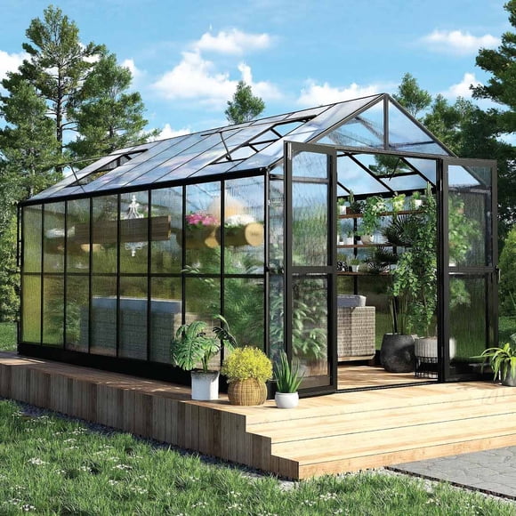 TMG Industrial Pacific Series 7' x 16' Premium Greenhouse, 7.4' Height, Aluminum Frame, Polycarbonate Roof and Walls, Slide & Lock System, TMG-GHP0716