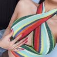 thumbnail image 2 of Fridja Lady Color Striped Sleeveless Halter Halter Slim Knit Cross Top, 2 of 9