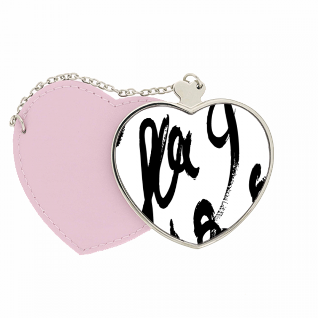 Brushwork Graphic Sense Texture Mirror Travel Purse Makeup Heart Pink
