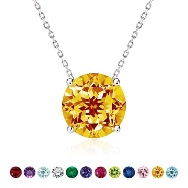 JeenMata Pendentif Solitaire de 2 Carats en Citrine - Pierre de Naissance de Novembre, Collier Plaqué Or Blanc 18 K, Femme, Adulte