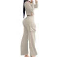 thumbnail image 4 of Timegard 2 Piece Sets for Women Long Sleeve V-Neck Button Cardigan Elastic Waist Cargo Pants Fall Trend Outfits, 4 of 7