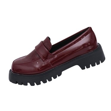 Mocassins en Cuir Verni pour Femmes Motif Pierre à Tige Basse Semelle Épaisse Style Britannique Chaussures Décontractées pour un Confort et un Style Taille 40