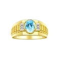 thumbnail image 1 of RYLOS Men's Rings 14K Yellow Gold Ring Classic Designer Style 8X6MM Oval Gemstone & Diamond Ring Blue Topaz Birthstone Rings For Men Size 8, 1 of 7