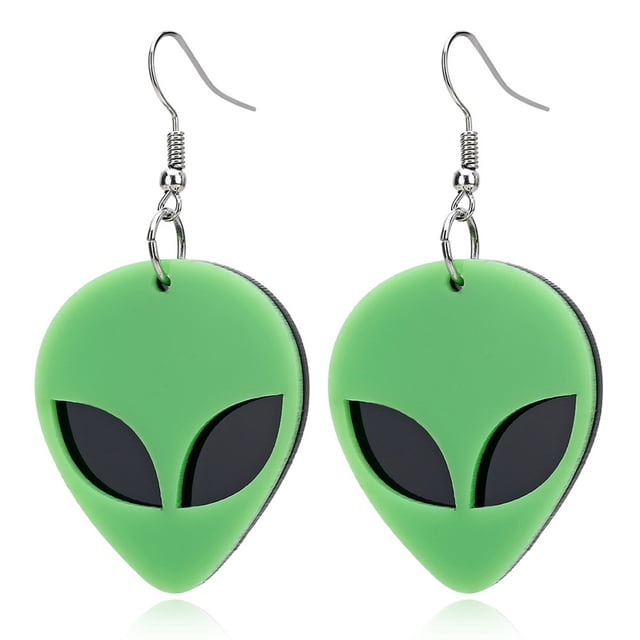 CIMAXIC Creative Novel Earrings Exaggerated Alien Acrylic Ear Drop Personalized Ear Dangle (Green),2.24"X1.14"X0.2"