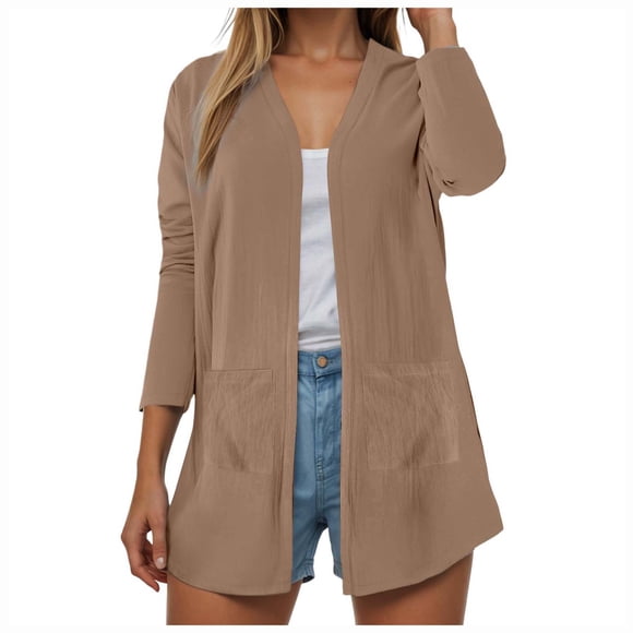Gubotare Womens Cardigans Summer Lightweight Long Sleeve with Pockets 2025 Plus Size Casual Comfy Thin Open Front Cardigan (Khaki,XXL)