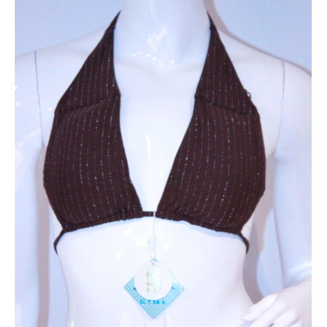 VITAMIN A Reversible BIKINI Swimwear TOP Brown Stripe S