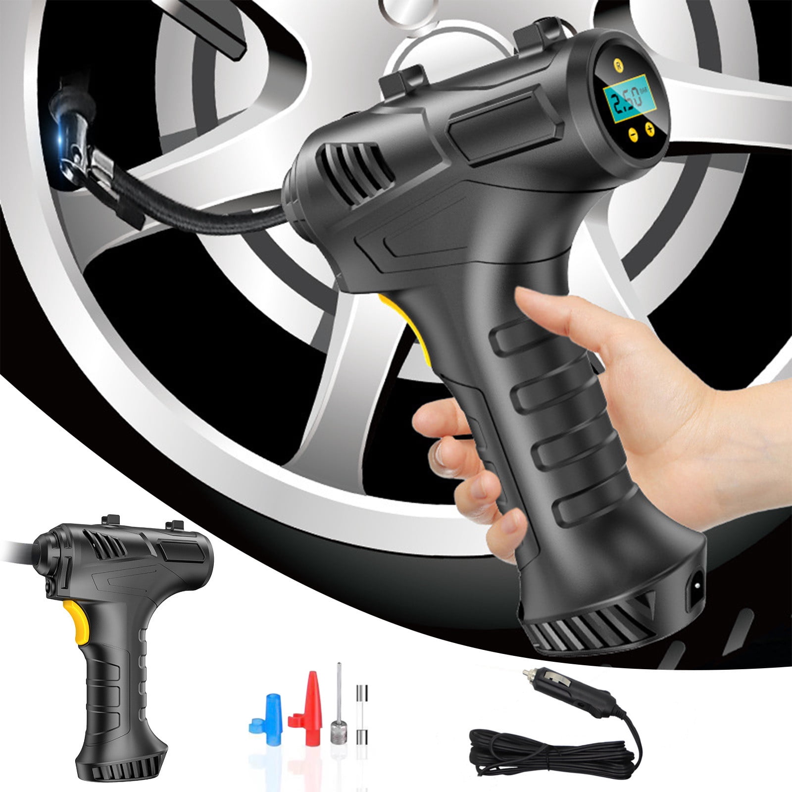 LSLJS Compressor Tire Inflator Portable Inflator Pump for Car Tires 12V Auto Tire Pump with Digital Pressure Gauge, with Emergency LED Light for Car, Bicycle, Inflatable Quilt