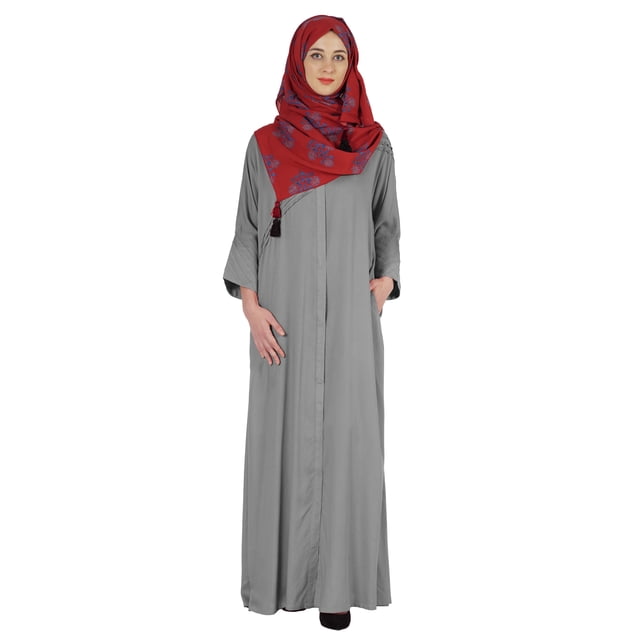 Bimba Vêtements Islamiques pour Femmes Longue Robe de Prière Maxi avec Hijab Imprimé Abaya en Rayonne Robe Musulmane à Boutons devant