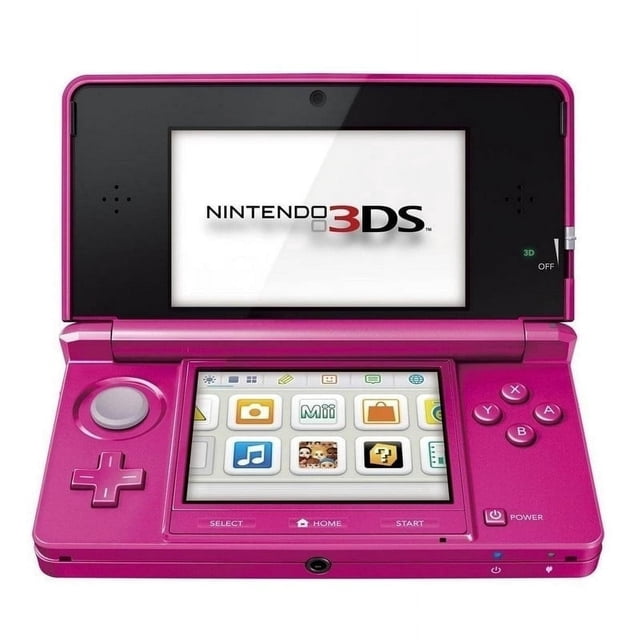 Nintendo 3DS Console de Jeu Vidéo Portative en Rose Lustré, Remise à Neuf et Entièrement Fonctionnelle. Présente le design Emblématique à Double Écran avec Effets 3D, Compatibilité Arrière pour Jeux DS et DSi, et Comprend un Chargeur d'Alimentation. Compacte et portable, Elle Met en Valeur des Personnages Préférés de Mario, Zelda, Pokémon et Fire Emblem universes. des Vêtements Cosmétiques Mineurs Peuvent Être Présents.