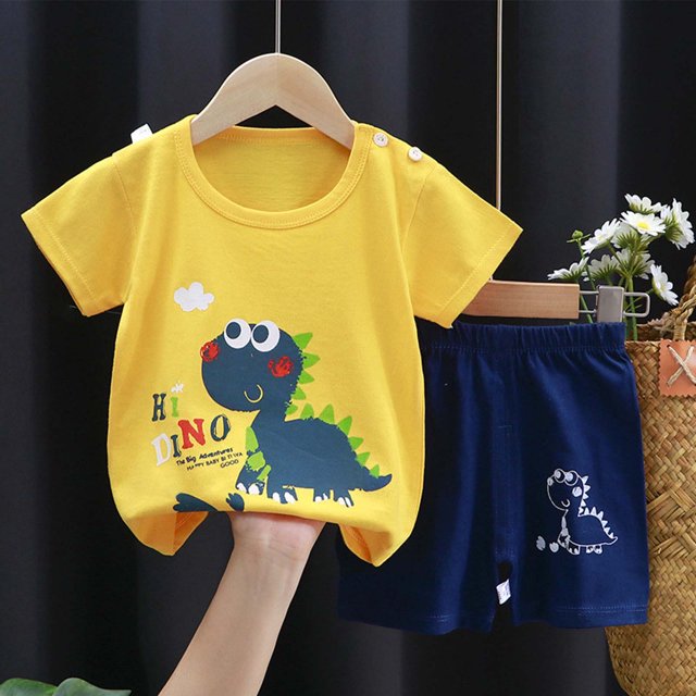 Ensemble Deux Pièces pour Garçons : Shorts en Coton pour Enfants, Été, T-Shirt à Manches Courtes Imprimé à Col Rond + Shorts