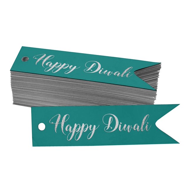 Inkdotpot Real Silver Foil Happy Diwali Tags Favor Hang Paper Tags 50 Pieces