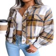 thumbnail image 3 of EIMELI Women Plaid Wool Jacket  Adults Button-down Color Block Lantern Sleeve Lapel Cardigan, 3 of 7