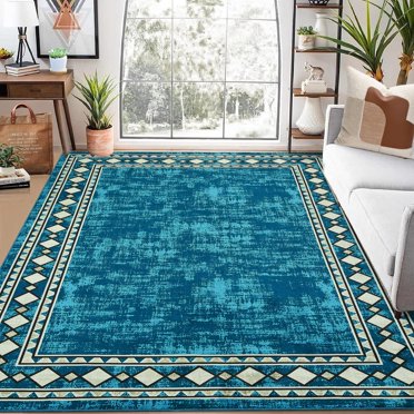 PIONEERWORKS Washable Modern Border Area Rug & Runner, Stain Resistant for Kitchen, Bedside, Living Room, Bedroom, Hallway