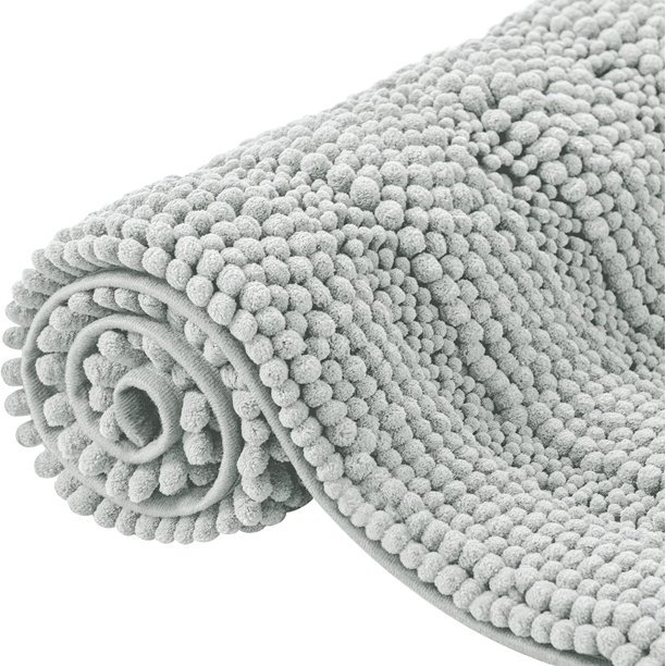 CHUN YI Anti-slip Bathroom Mat Absorbent Plush Polyester, 16"x24", Light Gray