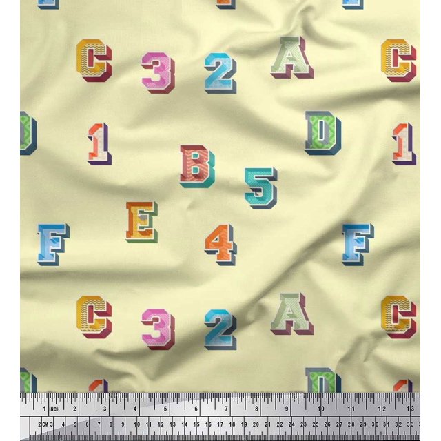 Soimoi Poly Georgette Fabric Numbers & Alphabets Text Print Fabric by The Yard 42 Inch Wide