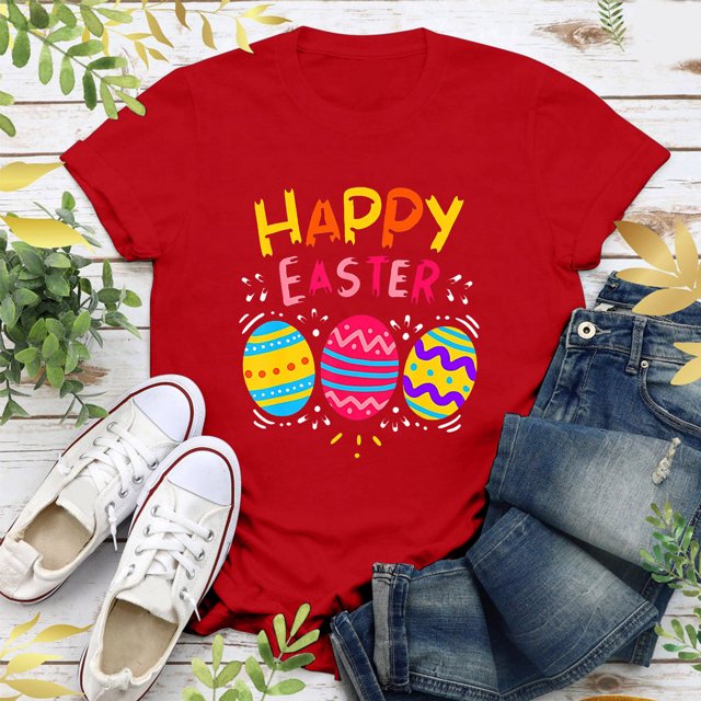 EGNMCR Chemises de Pâques pour Femmes Chemises Imprimé de Pâques Femmes Joyeuses Pâques Imprimé Manches Courtes Hauts Blouse T-Shirt T-Shirt pour Femmes