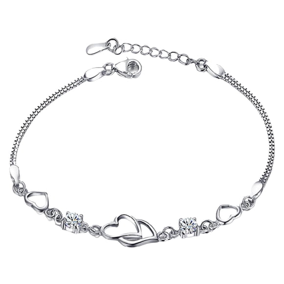 925 Silver Bracelet Adjustable Bangle Heart Bracelets For Womens Girls Cubic Zirconia Birthstone 1pc